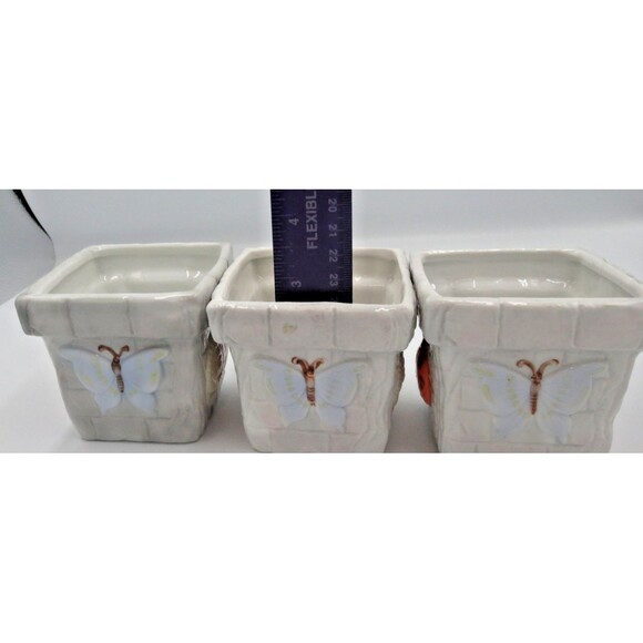 Long Rich Small Ceramic Planters Set of 3 Decorated w/ Garden Bugs - Picture 7 of 8